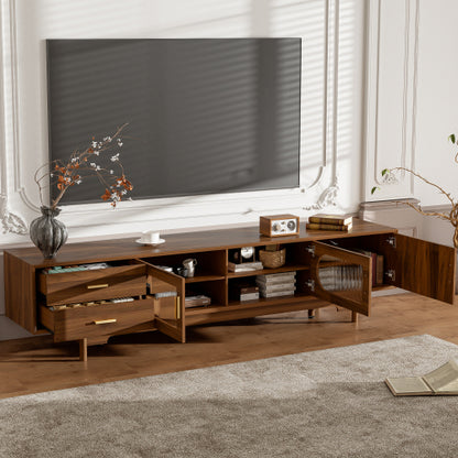 78 inch Modern TV Stand for TVs Up to 85 inch, Fluted Glass Doors Media Console with Drawers