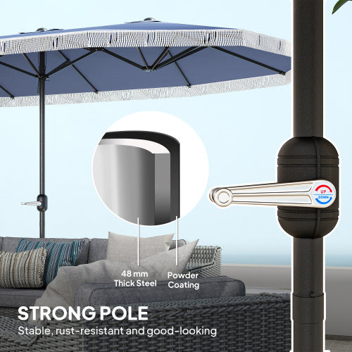 Spacious Extra Large Outdoor Umbrella,Rectangle Patio Umbrella,with Fringe and Crank Handle
