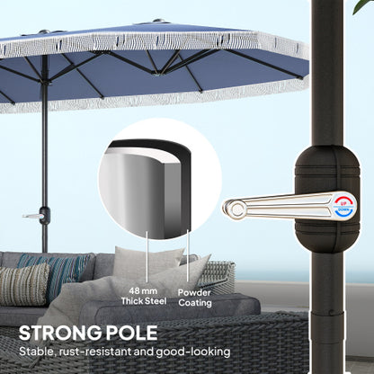 Spacious Extra Large Outdoor Umbrella,Rectangle Patio Umbrella,with Fringe and Crank Handle