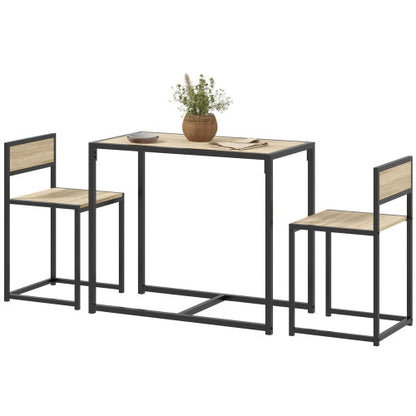 3-Piece Oak Industrial Dining Set, MDF Table & 2 Low Back Stools with Footrests