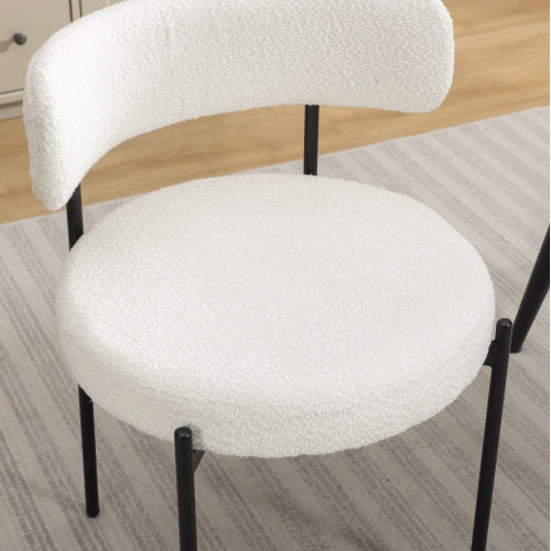 3-Piece Round Dining Set, Trestle Base Table & 2 Boucle Fabric Chairs