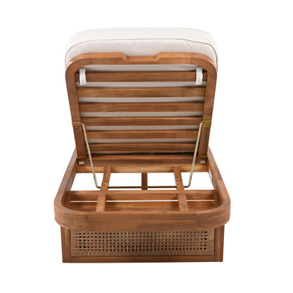 Outdoor Lounge Chair - Acacia Wood  PE Rattan Design with White Cushion