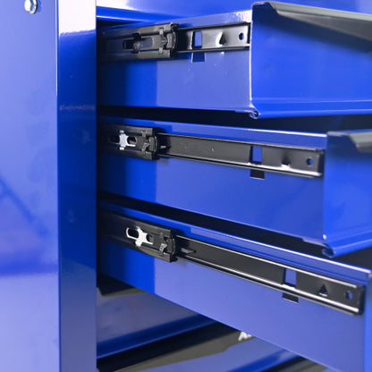7 Drawers Multifunctional Tool Cart with Wheels Metal Rolling Tool Cart Storage with Stainless Steel Roof Black Blue