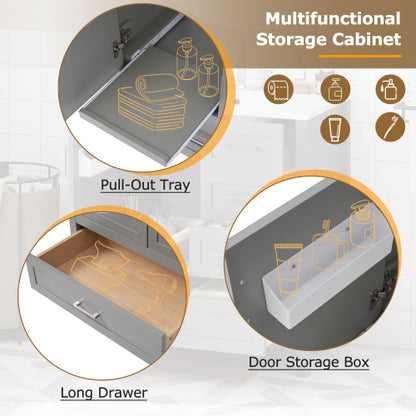 30" Gray Bathroom Vanity with Sink Combination Set, Bathroom Storage Cabinet with Soft Close Door, 3 Soft Close Drawers and Removable Tray, Solid Wood Frame