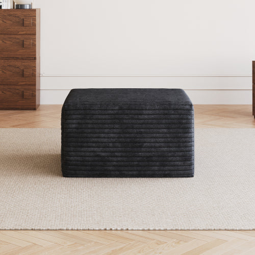 Black Plush Corduroy Sofa Ottoman, Pre-Assembled Modular Cloud Sectional Couch with Chaise Lounge