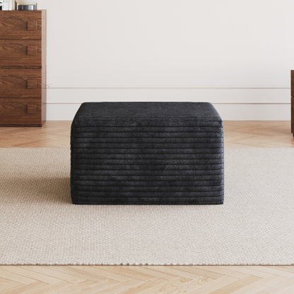 Black Plush Corduroy Sofa Ottoman, Pre-Assembled Modular Cloud Sectional Couch with Chaise Lounge
