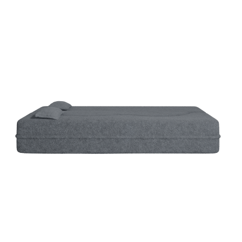 Grey Full-Size Convertible Sherpa-Fleece Floor Sofa-Bed 15 inch  Height with 2 Pillows No-Assembly Folding Mattress for Living-Room Play-Room