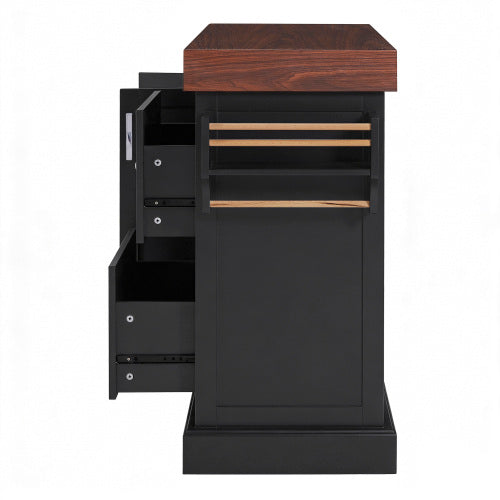 53 Inch Rolling Kitchen Island with Thick Top Drawers & Spice Rack Black