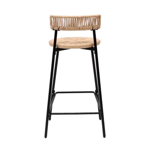 Hand Woven Bar Stools with Back Set of 2 Paper Rope Round Barstools with Footrest for Kitchen Island & Dining Rooms (Black & Honey)
