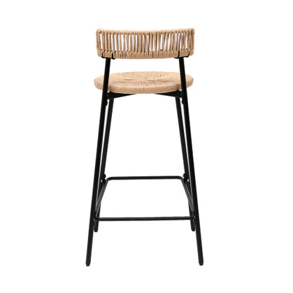 Hand Woven Bar Stools with Back Set of 2 Paper Rope Round Barstools with Footrest for Kitchen Island & Dining Rooms (Black & Honey)