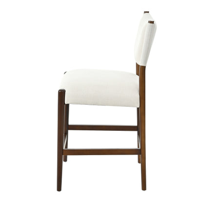 Set of 2 Walnut Beige 26.4inch  Counter Height Rubber Wood Bar Stools, Linen Upholstered Kitchen Island Chairs