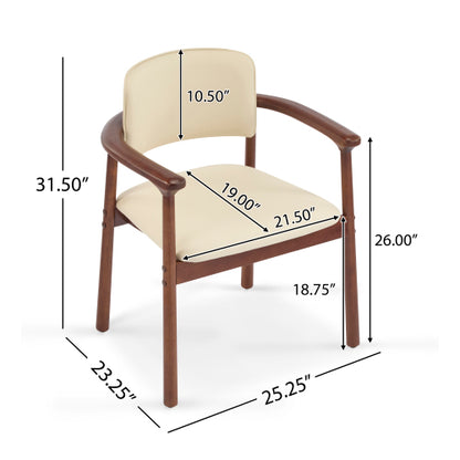 Set of 2 Beige PU Foam Dining Chairs, Dark Walnut Rubber Wood Frame 300lbs Weight Capacity