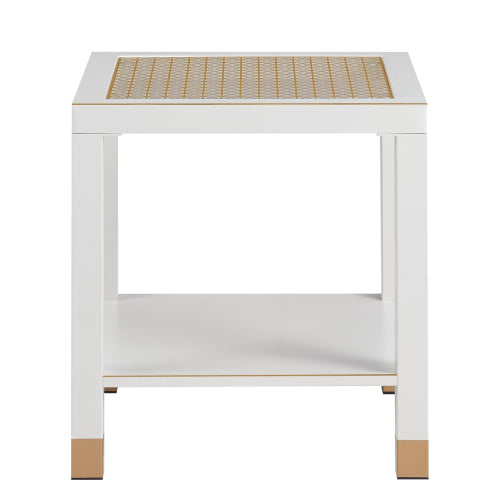 Modern Glass End Table with Metal Frame, 2-Tier Square Side Table for Living Room Bedroom Office, White