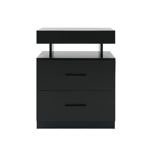 Black 2-Piece LED Nightstand Set with Fabric Drawers