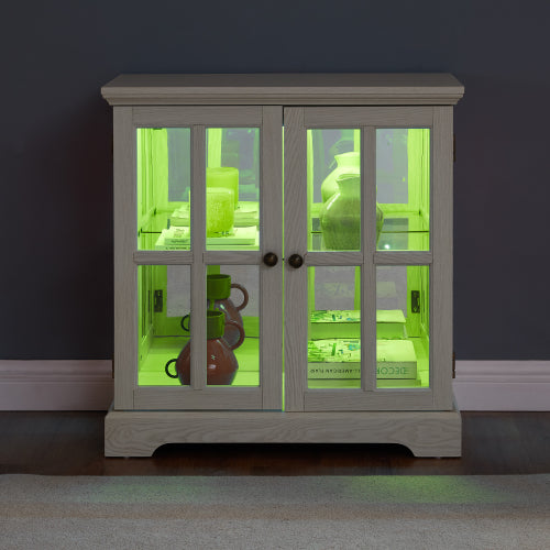White Retro 7-Color Bluetooth LED Lattice Glass Display Cabinet