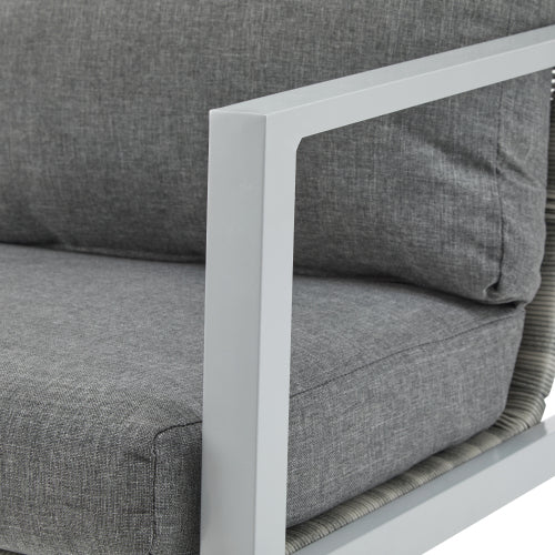 [Set of 2] Silver Aluminum Lounge Chair with Sleek Rope Accents and Comfortable Cushions, Perfect for Modern Outdoor and Indoor Spaces