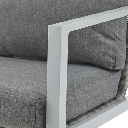 [Set of 2] Silver Aluminum Lounge Chair with Sleek Rope Accents and Comfortable Cushions, Perfect for Modern Outdoor and Indoor Spaces