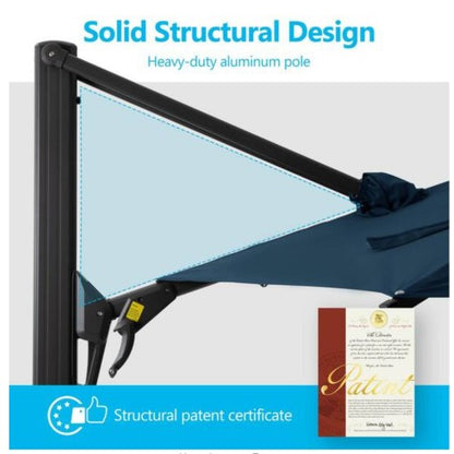 10 Ft Blue Square Large Cantilever Patio Umbrella with 360° Rotation & Tit Adjustment and Heavy Duty Offset Polyester Canopy Deck Umbrella without base.