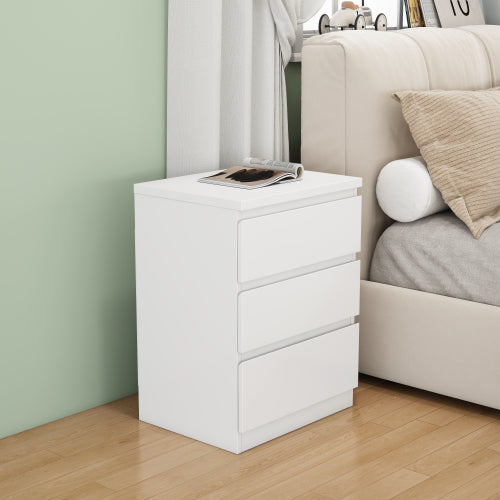 19.7-Inch White 3 Drawer Nightstand with Handle-Free Design