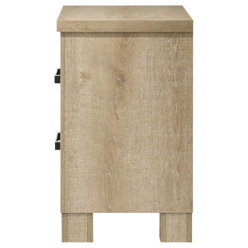 Weathered Oak 2-Drawer Farmhouse Nightstand, Engineered Wood Bedside Table with Dark Bronze Pulls