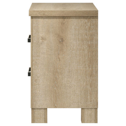 Weathered Oak 2-Drawer Farmhouse Nightstand, Engineered Wood Bedside Table with Dark Bronze Pulls