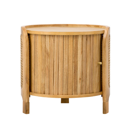 Round Rotating Coffee Table Rattan Hidden Storage MDF Modern Living Room Table