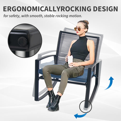 2 Person Outdoor Patio Bistro Metal Rocking Conversation Set with Table Cushions