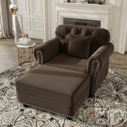 41.3 inch  Brown Mid-Century Velvet Sofa with Nailhead Trim & 1 Pillow