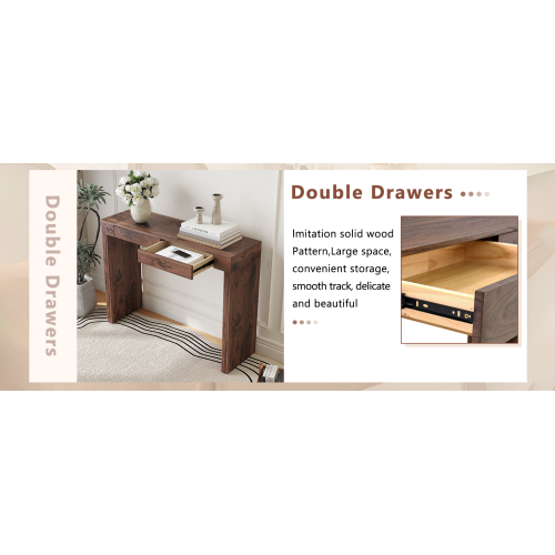 Elegant natural walnut wood grain bar table -50 inches long, a practical choice for modern home decor. Walnut wood grain texture veneer, equipped with double drawers, can be used as both a bar counter