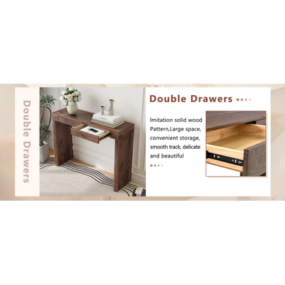 Elegant natural walnut wood grain bar table -50 inches long, a practical choice for modern home decor. Walnut wood grain texture veneer, equipped with double drawers, can be used as both a bar counter