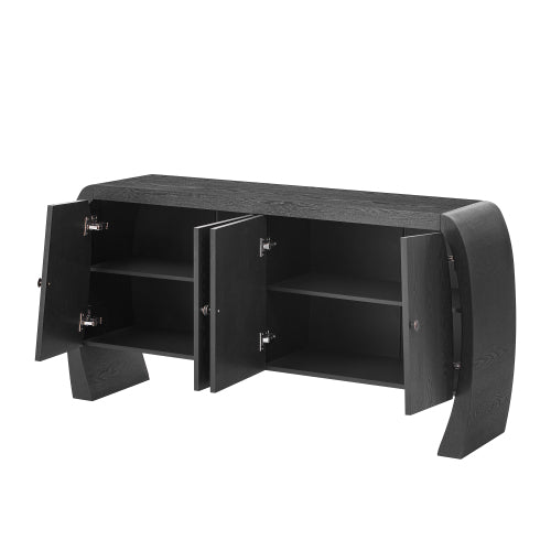 Four-Door Ash Veneer Storage Cabinet with Curved Legs, Perfectly Suited for Hallways, Entrances, and Living Rooms