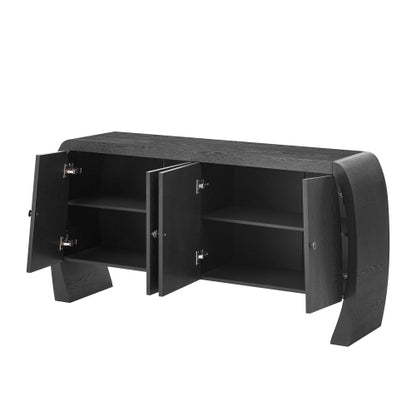 Four-Door Ash Veneer Storage Cabinet with Curved Legs, Perfectly Suited for Hallways, Entrances, and Living Rooms