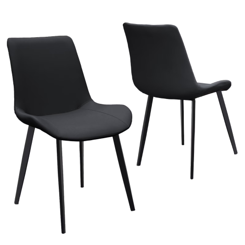 Set of 2 Black PU Leather Dining Chairs, Carbon Steel Metal Legs 330 LBS Weight Capacity