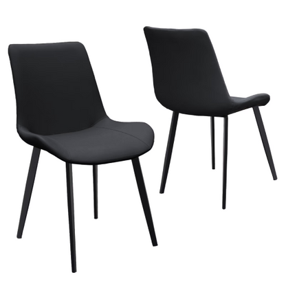 Set of 2 Black PU Leather Dining Chairs, Carbon Steel Metal Legs 330 LBS Weight Capacity