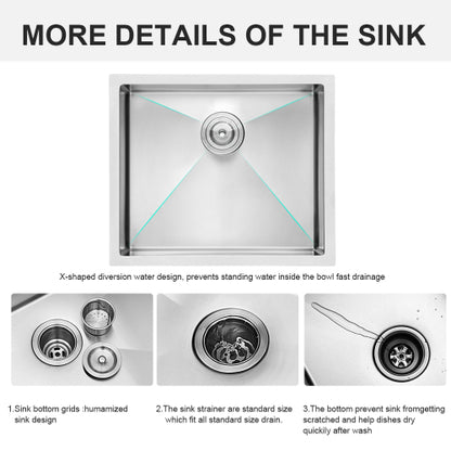 23 Inch Undermount Sink - 23" x 18" x 9" Undermount Stainless Steel Kitchen Sink 16 Gauge 9 Inch Deep Single Bowl Kitchen Sink Basin, Includes Drain Assembly (No Additional Accessories)