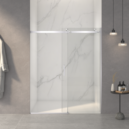 56"-60"W x 70"H Frameless Shower Door, Sliding Shower Door, with Premium 5/16"(8mm) Thick Tempered Glass Shower Enclosure,Double Side Easy Clean Coat,Brushed Nickel Finished With Buffer