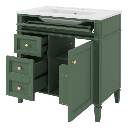 30'' Bathroom Vanity with Top Sink, Modern Bathroom Storage Cabinet with 2 Drawers and a Tip-out Drawer, Single Sink Bathroom Vanity
