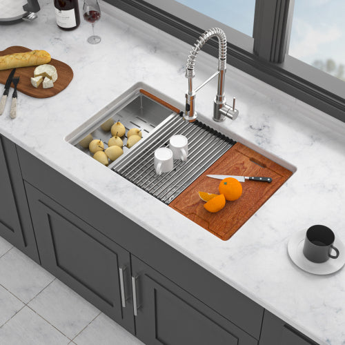 Undermount White Kitchen Sink Workstation - 33x19x10 inch White Porcelain Ceramic Single Bowl Dual Mount Kitchen Sink