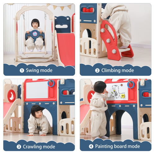 12 in 1 Indoor Outdoor Playset for Toddlers 1 3 Swing Slide Combo Climber Basketball Hoop Red Blue