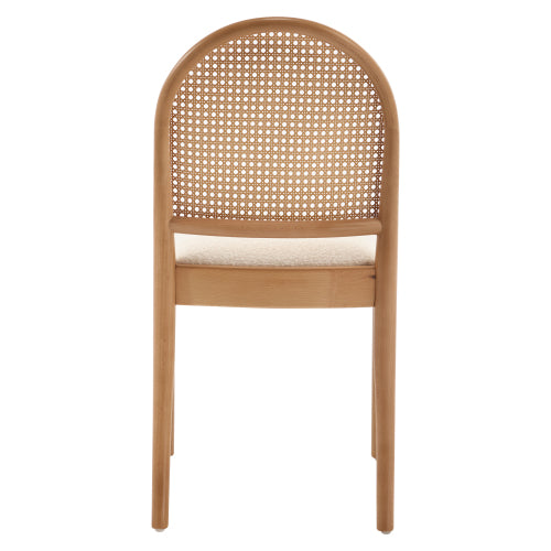 Set of 2 Beige Rattan Back Linen Dining Chairs, Solid Wood Leg Teddy Cushion 275lbs Capacity