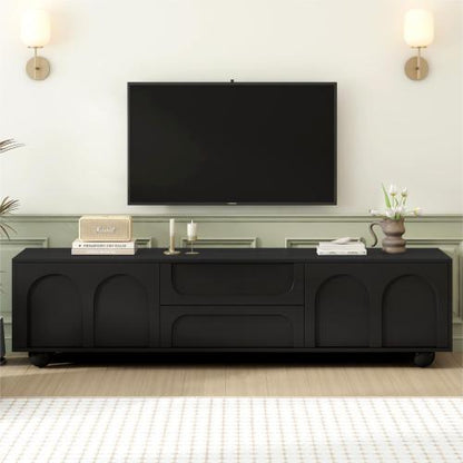 Black Arched Door TV Stand with Drawers 75 Inch Media Console