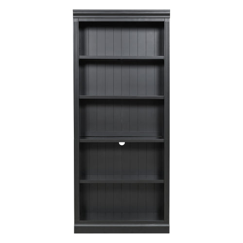 Black 5-Tier Tall Bookshelf With USB LED Light Strip Adjustable Home Display Rack