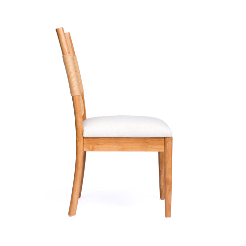 Paper Rope Back Rubberwood Dining Chairs with Linen Seats, Set of 2, Beige/Natural