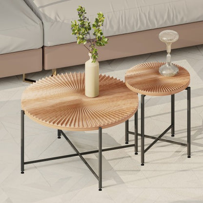 2-Piece Radial Pattern Cylindrical Table Set, Red Cedar-Brown
