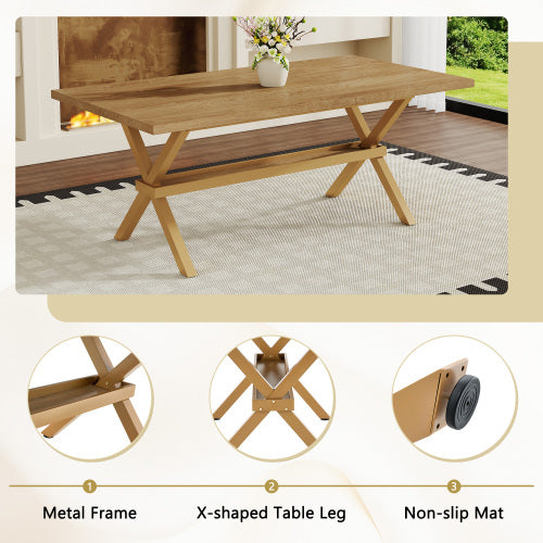 Light Wood Grain MDF Dining Table with X-Shaped Metal Bracket