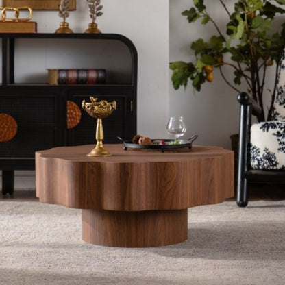 31.5 Inch Scalloped Edge Coffee Table, Walnut