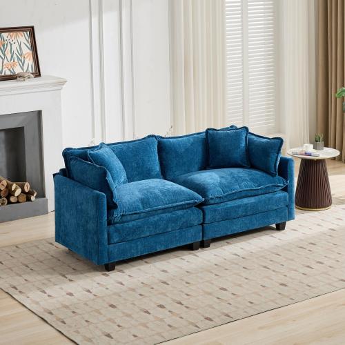Blue Cloud-Style Modular Loveseat Sofa, Breathable Chenille Fabric, Double-Layer Cushion, Ottoman Not Included