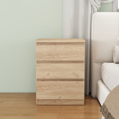 19.7-Inch Natural 3 Drawer Nightstand with Handle-Free Design
