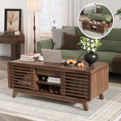 47 Inch Mid Century Coffee Table Sliding Top Storage Walnut Finish