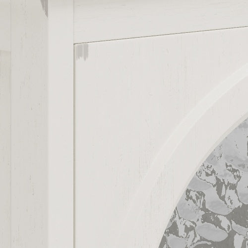 31" Farmhouse Bathroom Vanity with Ceramic Sink, Faux Aged Finish, Vintage Rustic Bathroom Cabinet with Bronze Pulls and 2 Soft-Closing Doors, Antique White